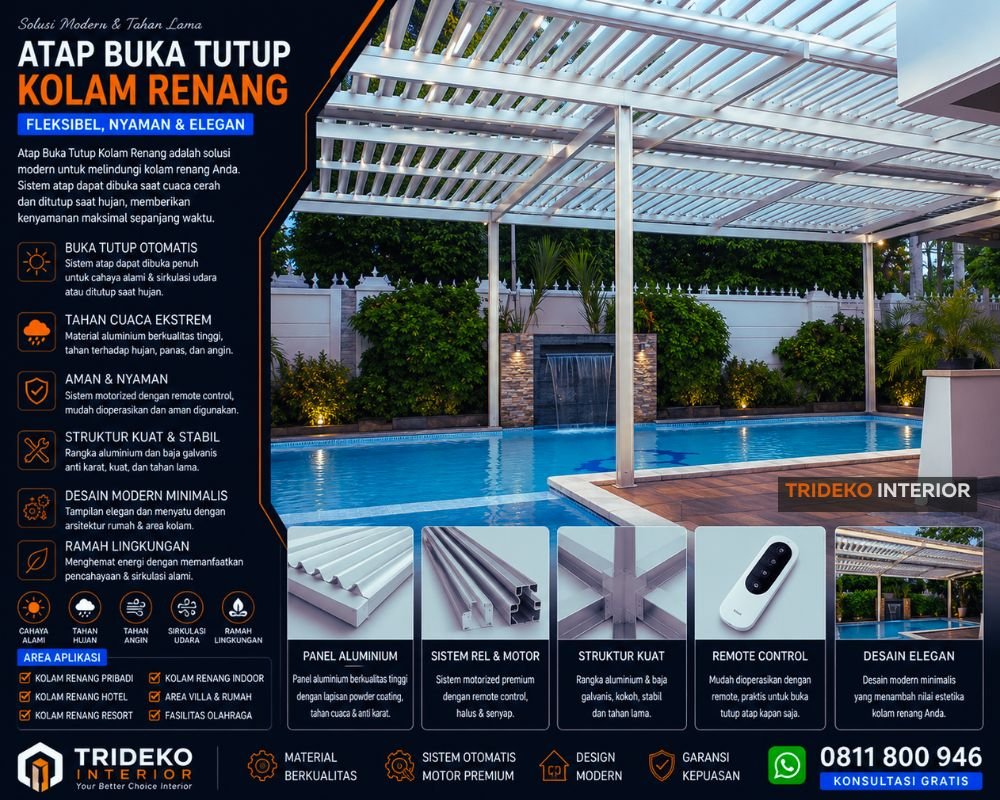 Atap buka tutup kolam renang dengan sistem motorized