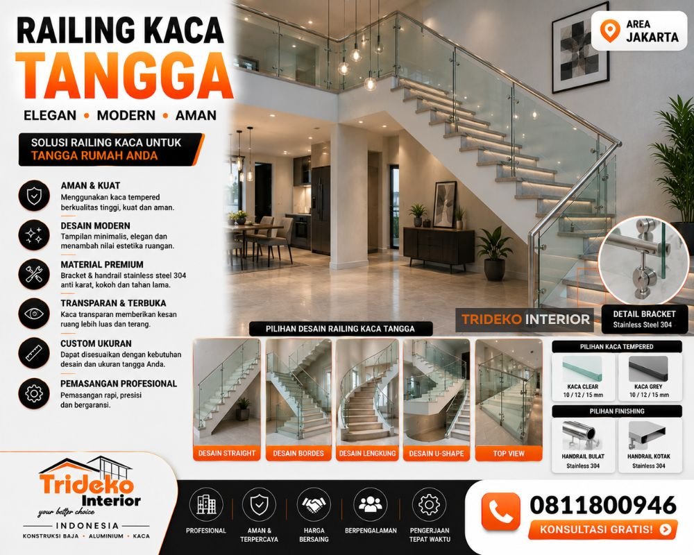 Railing Kaca Tempered Tangga Modern