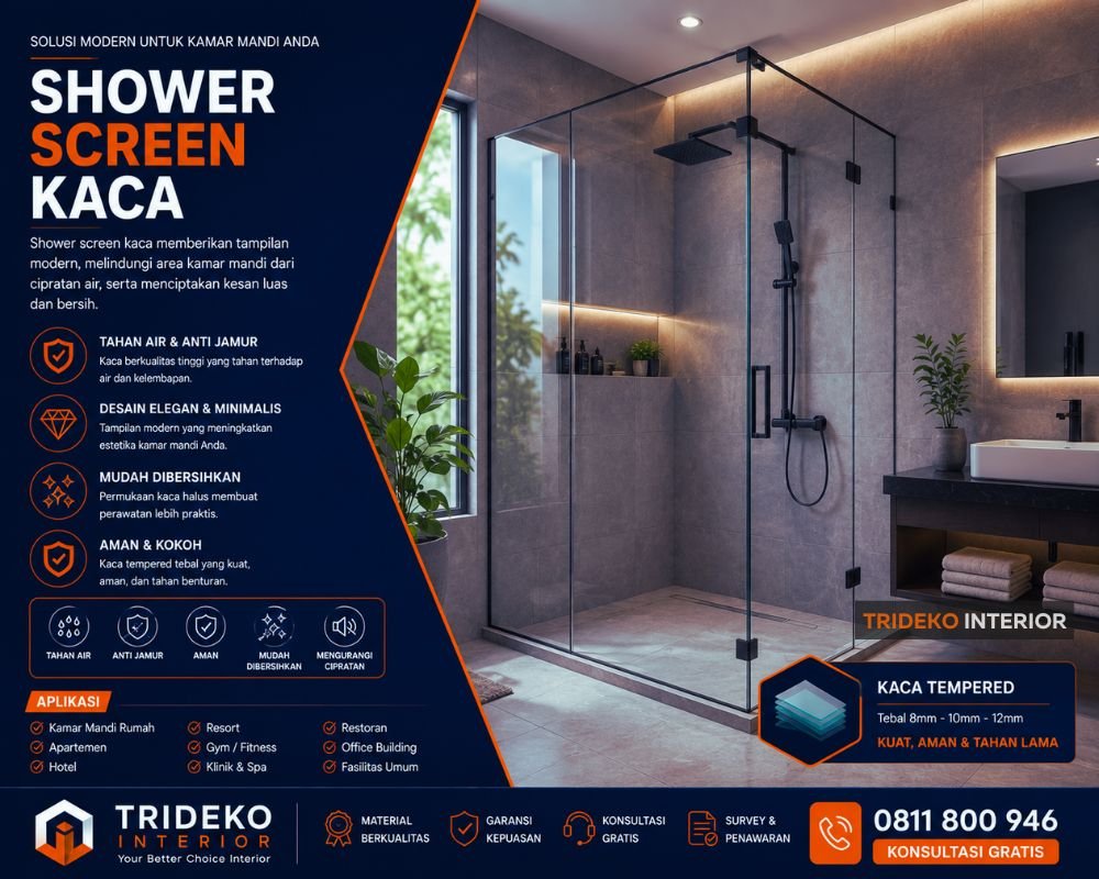 Shower Screen Kaca Tempered Kamar Mandi