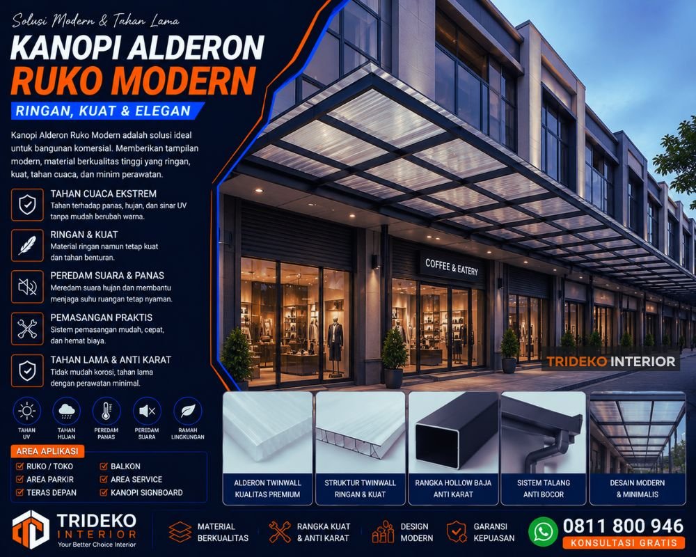 Kanopi alderon untuk ruko dan bangunan komersial modern