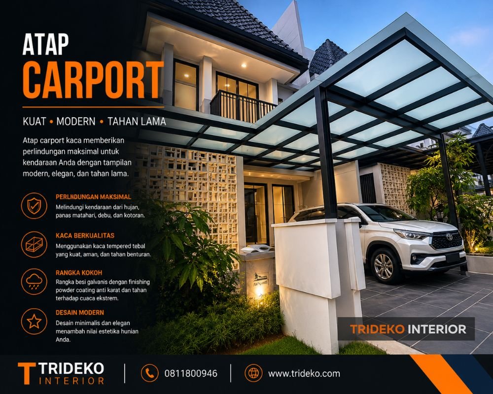 Kanopi Kaca Tempered untuk Carport Rumah Minimalis