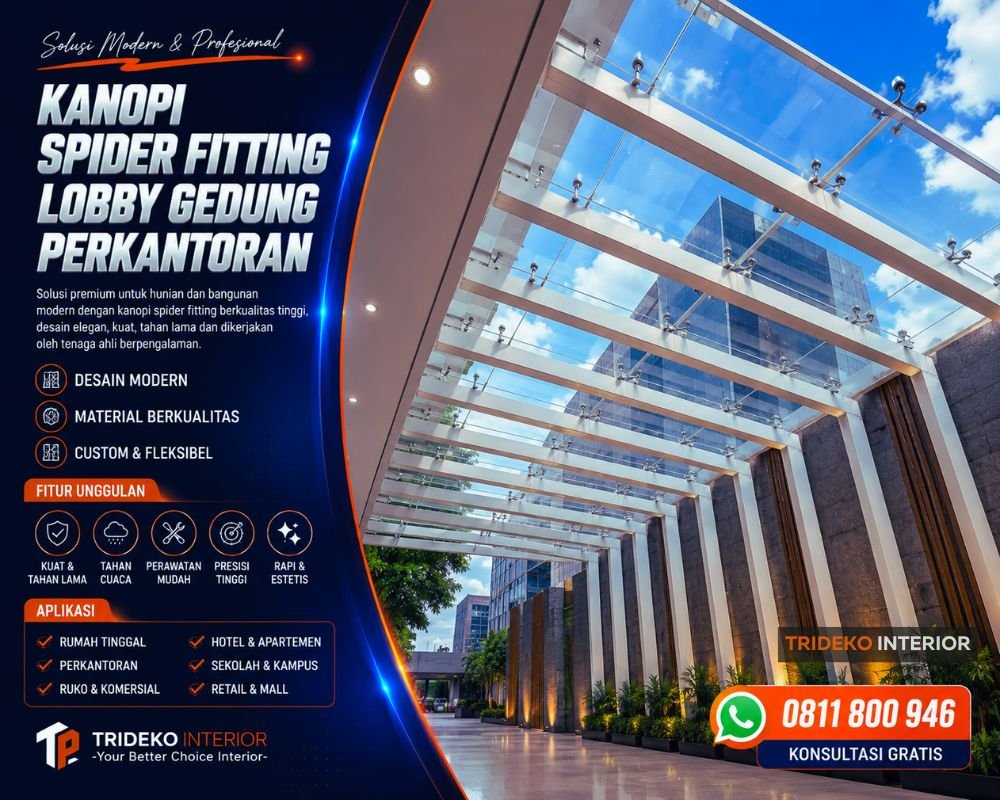 Kanopi Spider Fitting untuk Lobby Gedung Perkantoran