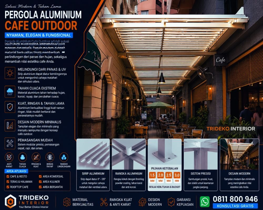 Pergola Aluminium untuk Cafe Outdoor