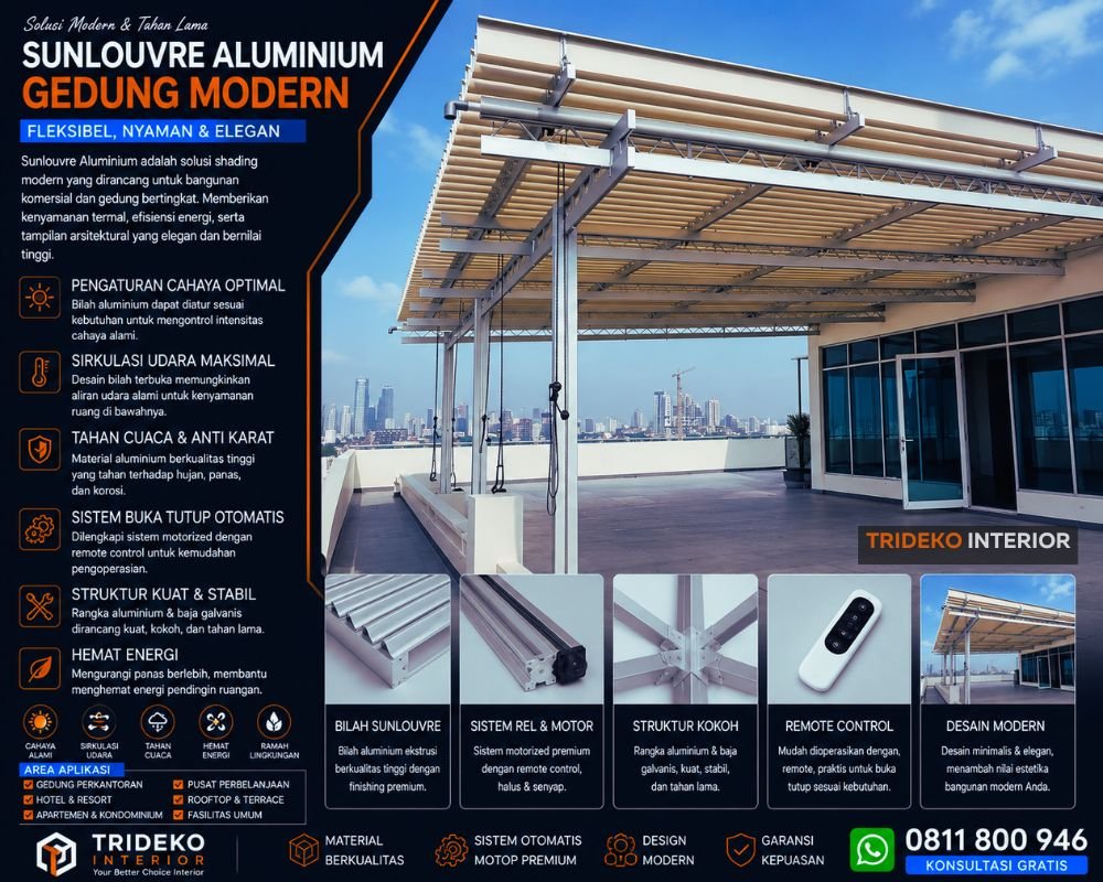 Sunlouvre Aluminium Motorized untuk Rooftop Apartemen