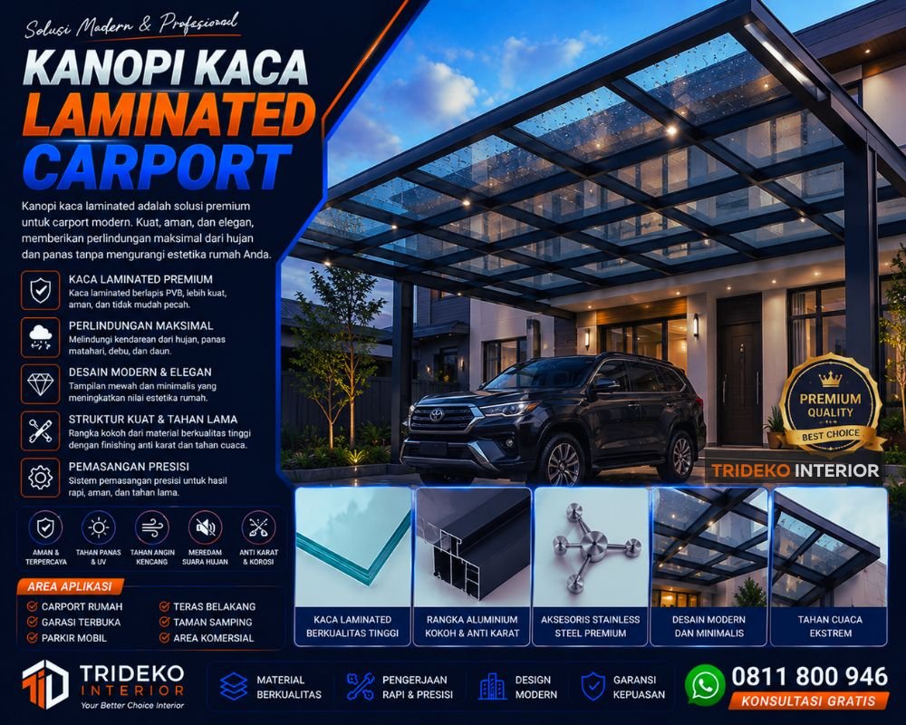 Kanopi Kaca Frameless Dengan Spider Fitting SS304