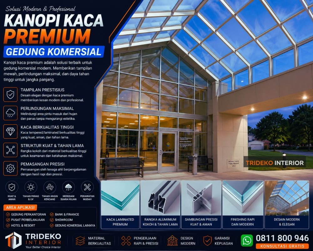 Kanopi Kaca Untuk Entrance Gedung Komersial