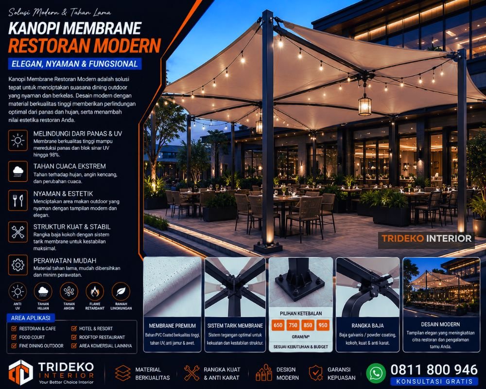 Kanopi membrane restoran modern dengan desain arsitektural