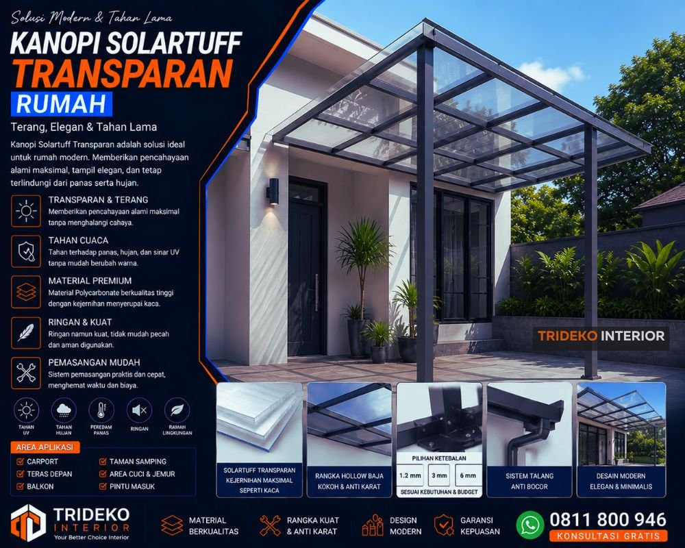 Kanopi solartuff transparan untuk teras rumah modern